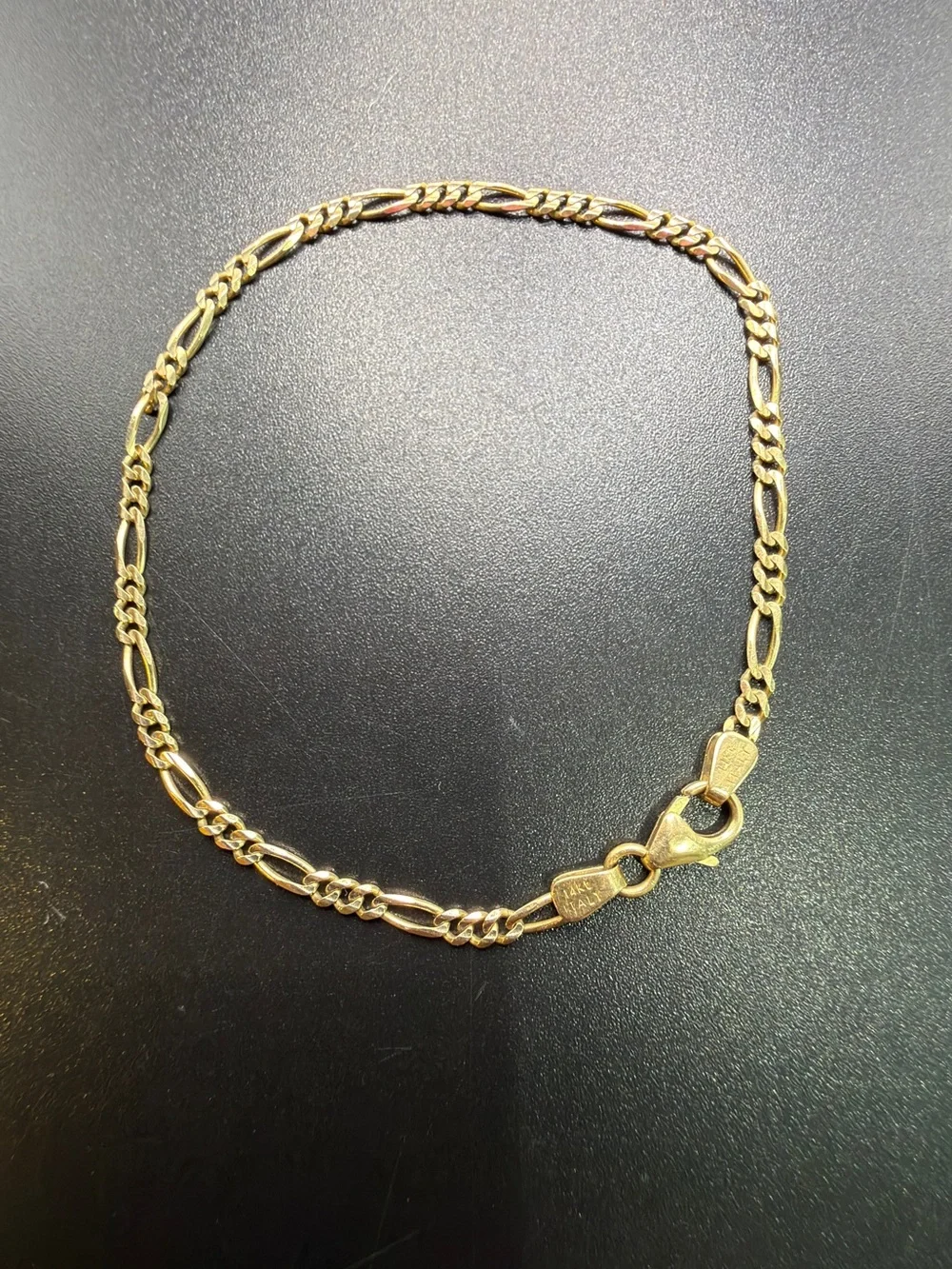 14k ITALIAN GOLD FIGARO CHAIN LINK BRACELET 7”  Dainty Minimalist Classic Chic